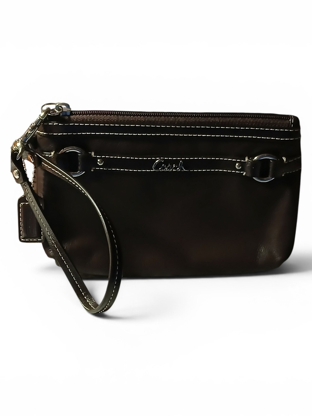Coach Brown Leather Wristlet with Contrast Stitching NWOT